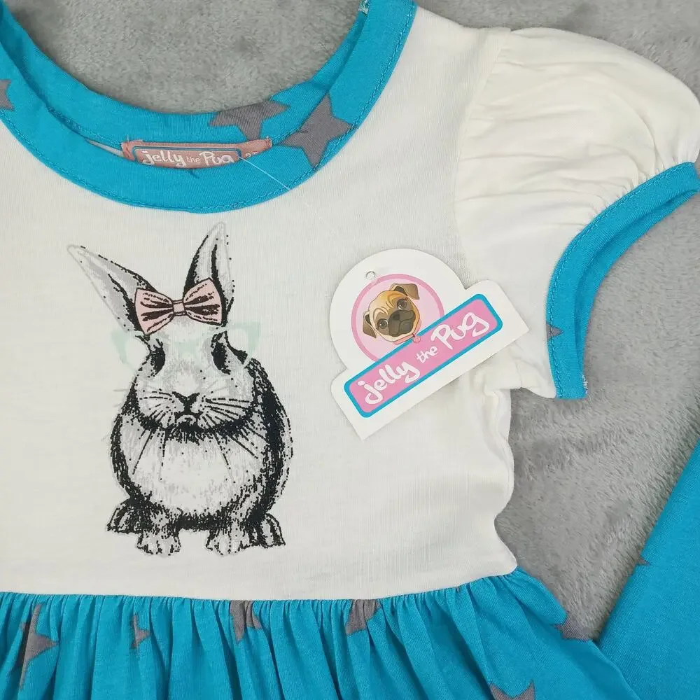 Jelly The Pug Girls Bunny Knit Dress Legging Set Outfit Short Sleeve Size 2T NWT